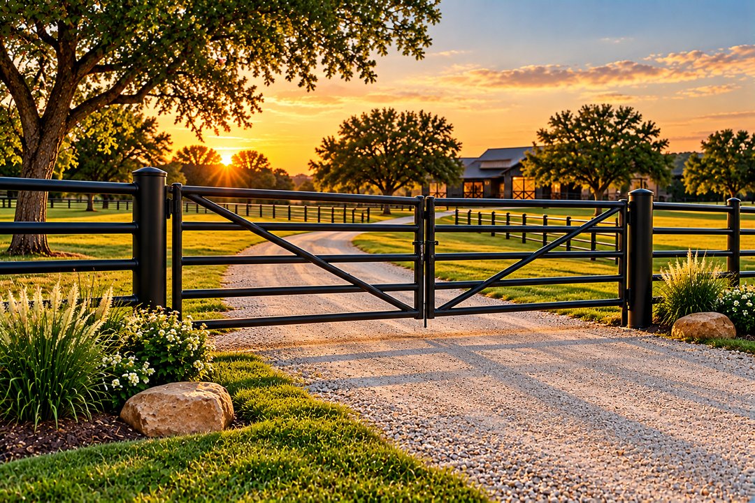 Black Pipe Drive Gate with Pipe Fence