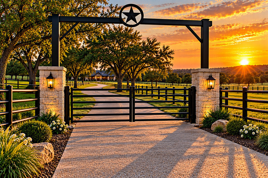 Black Pipe Entrance Arch with Drive Gate