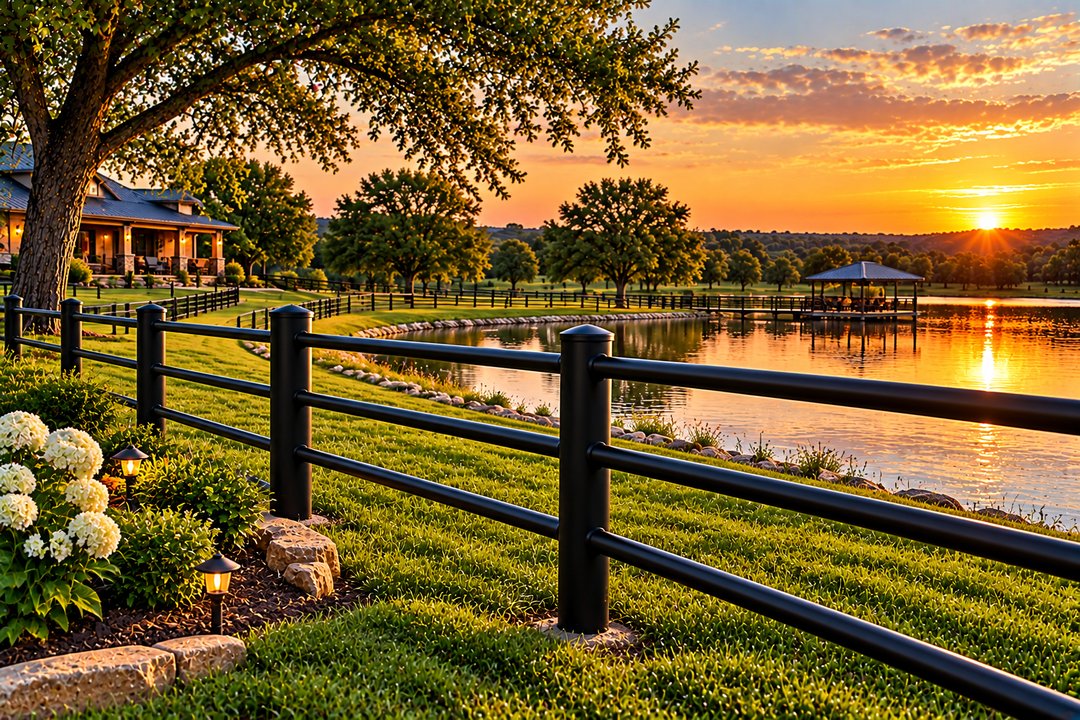 Black Pipe Lakeside Fence