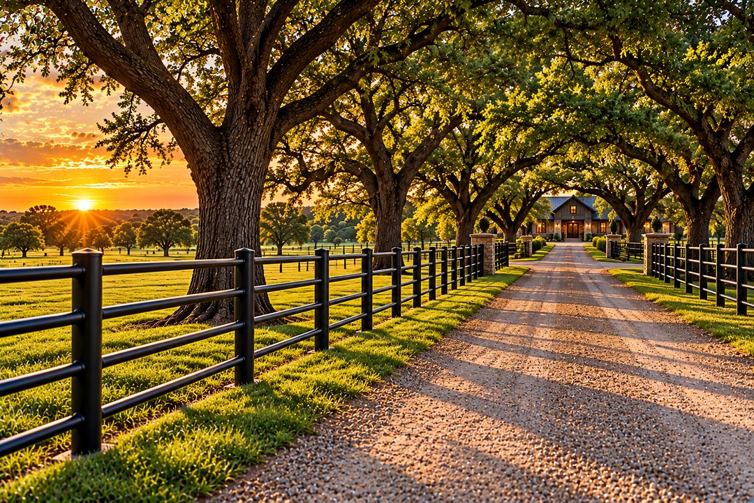 Black Pipe Lane Fence – Live Oaks