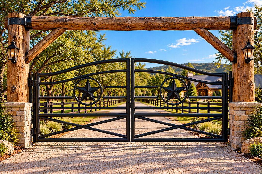 Cedar Log Arch Entrance with Pipe Gate