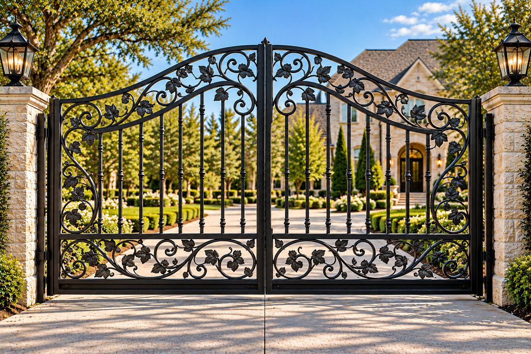Circle Scroll Arched Driveway Gate