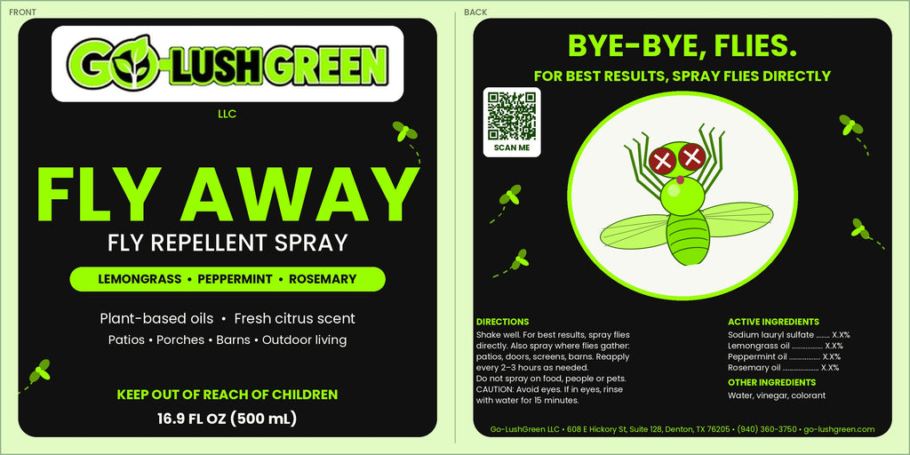 Fly Away wrap label, front and back