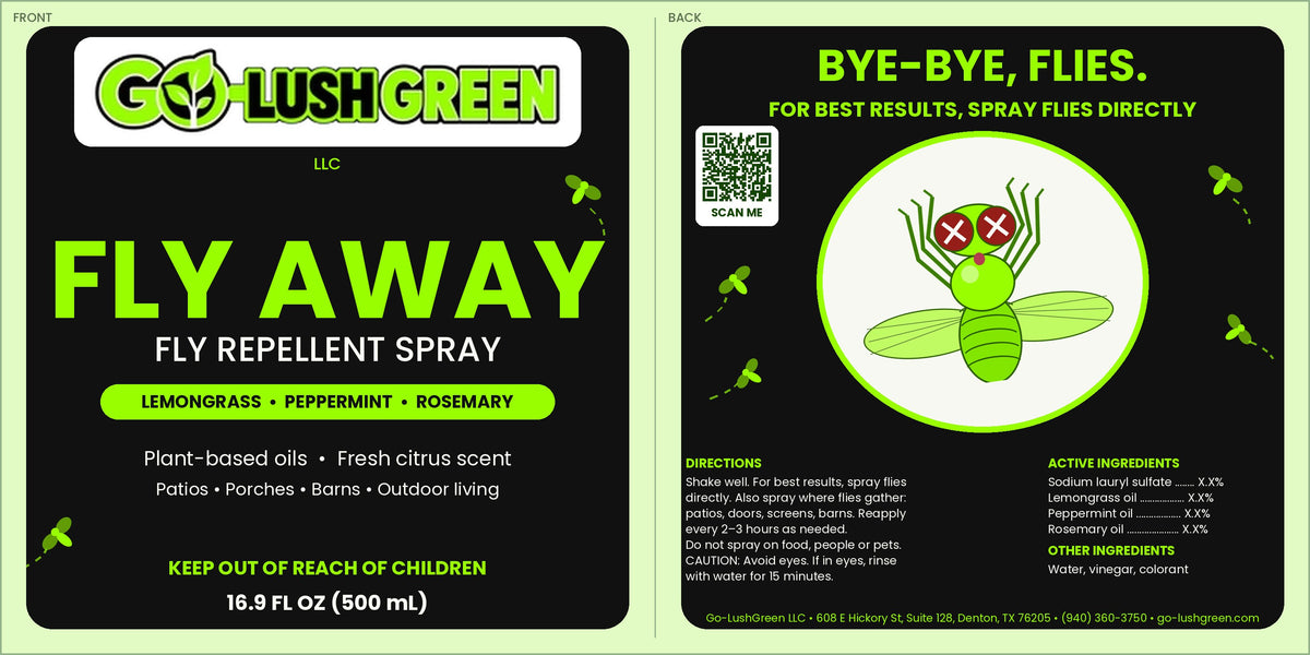 Fly Away wrap label, front and back