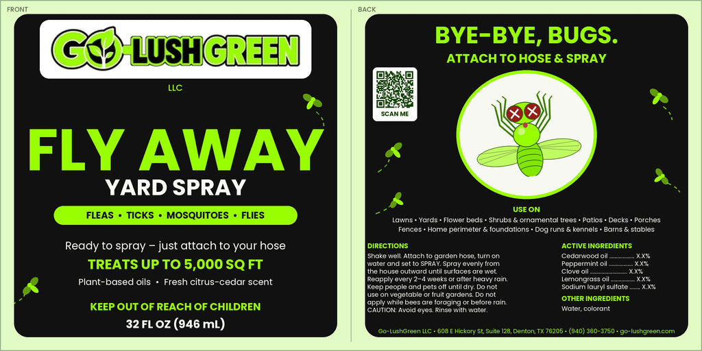 Fly Away Yard Spray label, front and back