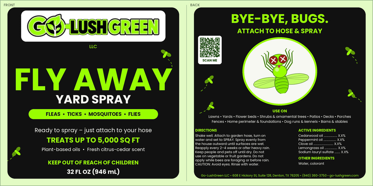 Fly Away Yard Spray label, front and back