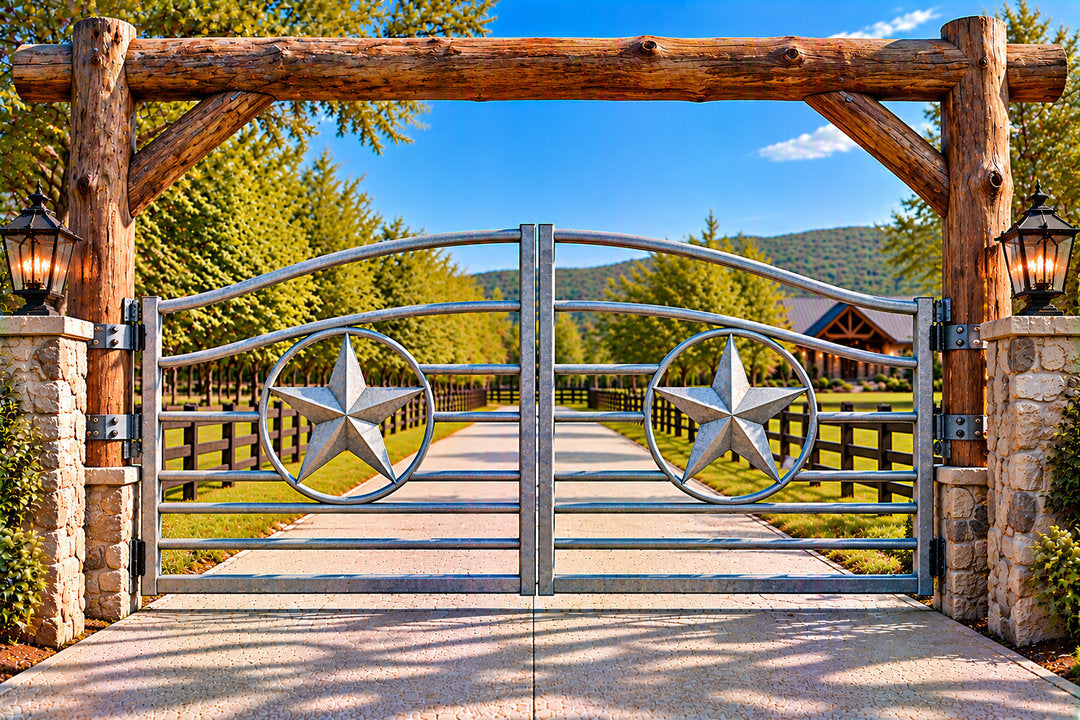 Log Arch Entrance with Galvanized Star Gate