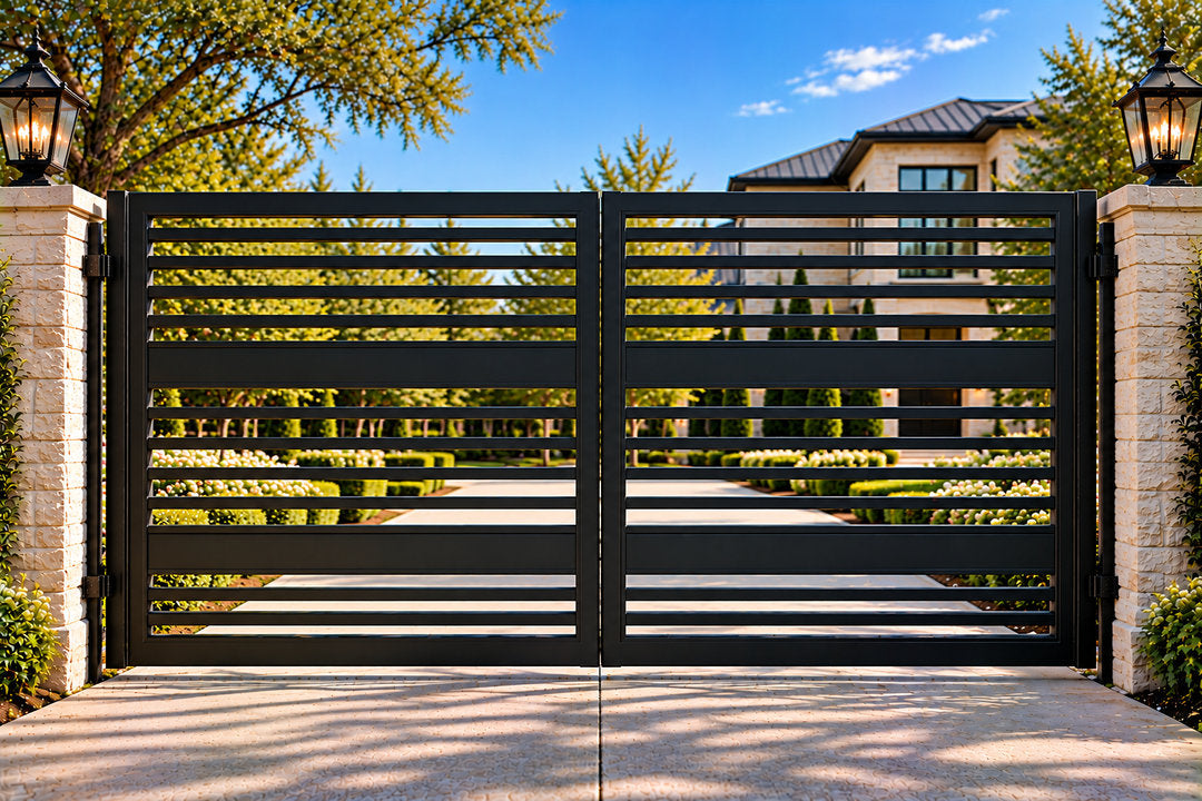 Modern Flat-Top Slat Driveway Gate
