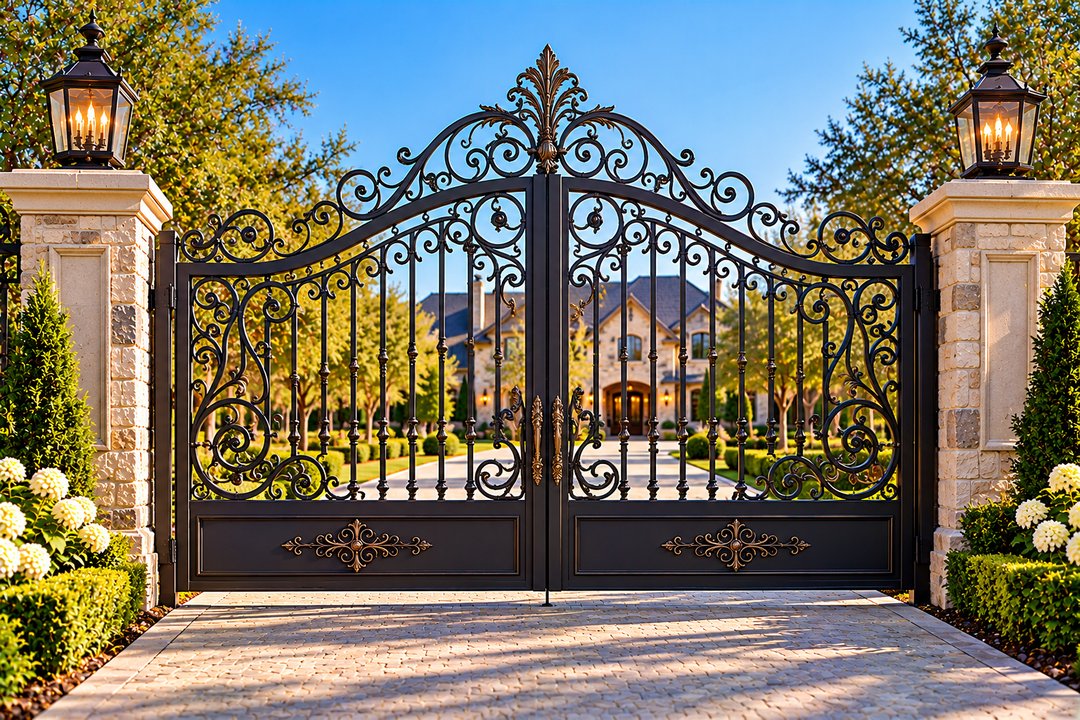 Ornate Scroll Estate Entry Gate