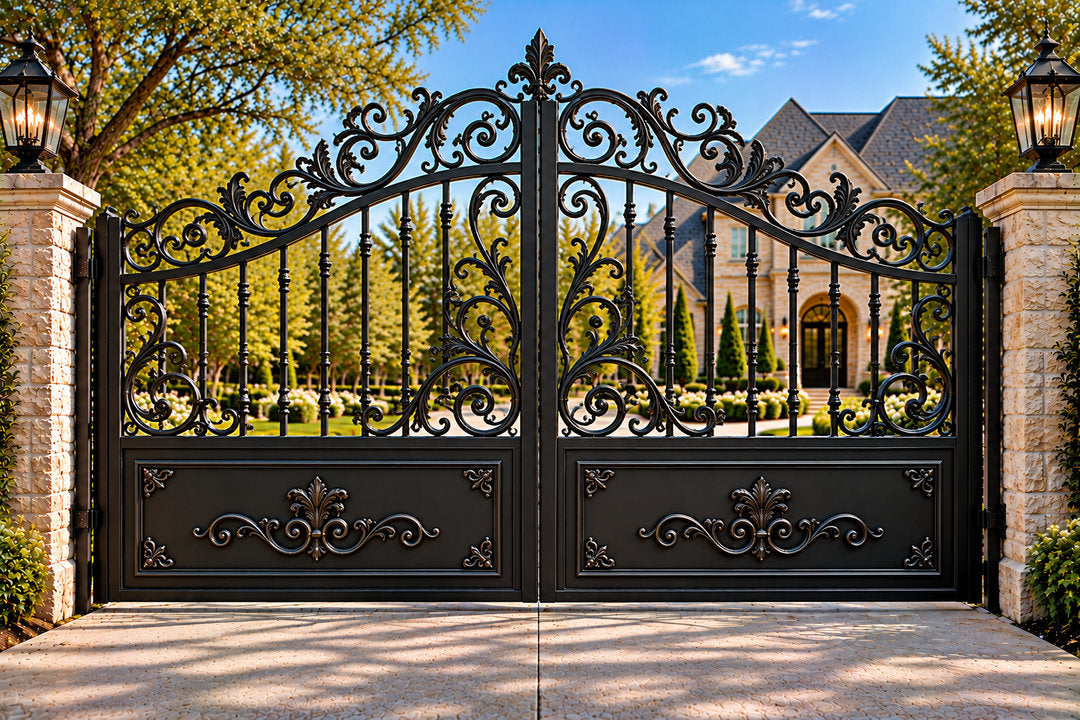 Ornate Scroll Solid-Base Driveway Gate