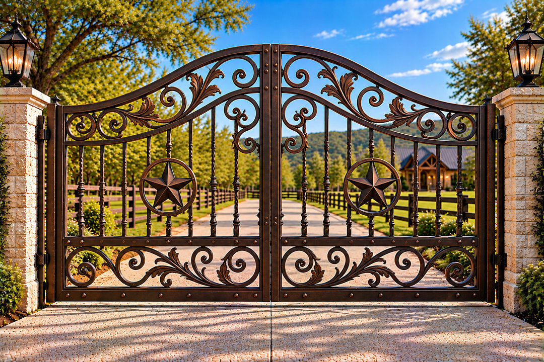 Rustic Bronze Scroll Arched Ranch Gate