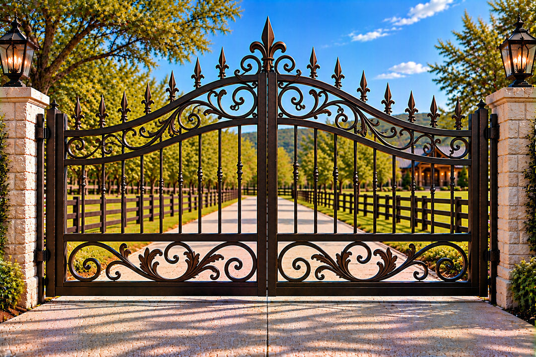 Scroll Crown Spear-Top Ranch Gate