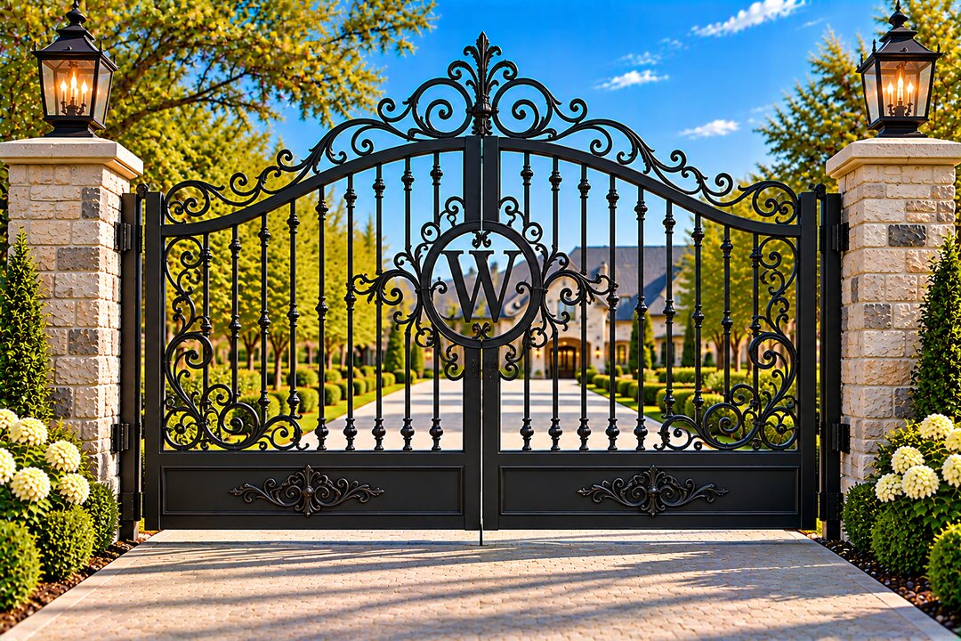 Scroll Monogram Arched Estate Gate