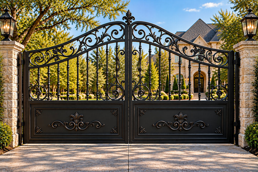 Solid Panel Scroll Driveway Gate