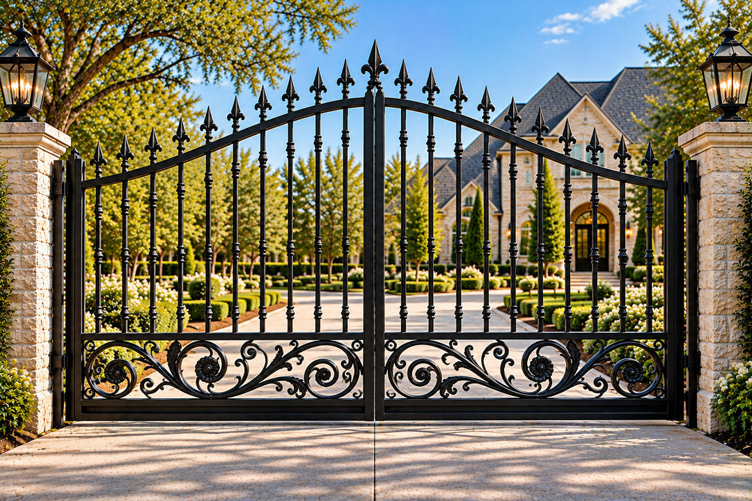 Spear-Top Scroll Base Driveway Gate